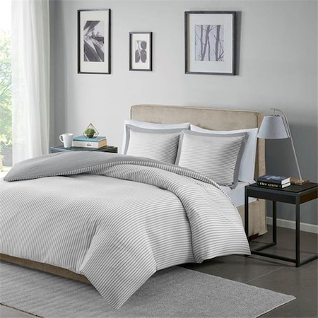 Madison Park Madison Park MPE12-644 Hayden Reversible Stripe Duvet Cover Mini Set - Grey; King Size & Cal King Size MPE12-644